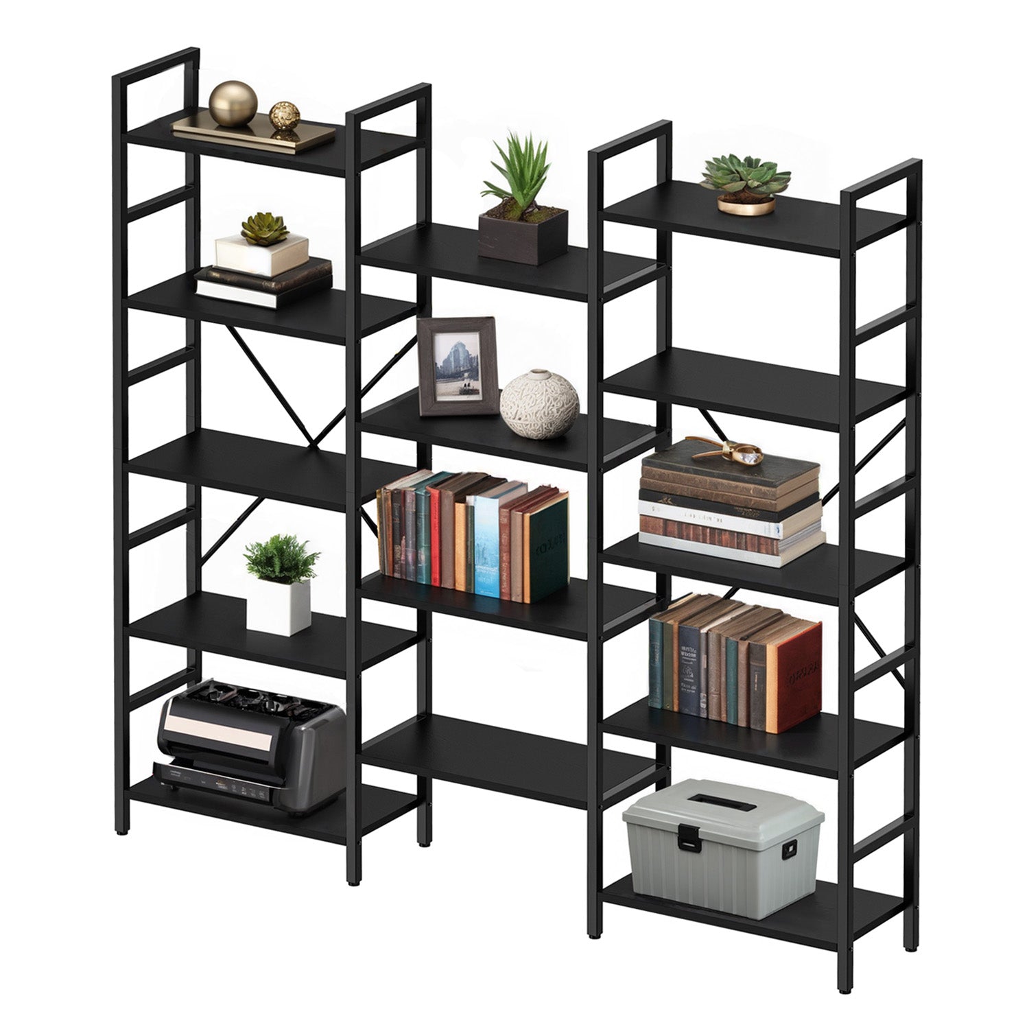 Large Etagere Bookcases Bookshelves 3 Wide 5 Tiers Industrial Bookshelf Open Display Shelves