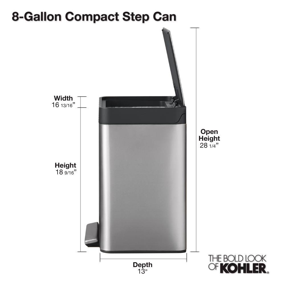 KOHLER 8 Gal. Pantry Stainless Steel Trash Can with Stainless Steel K-20942-ST