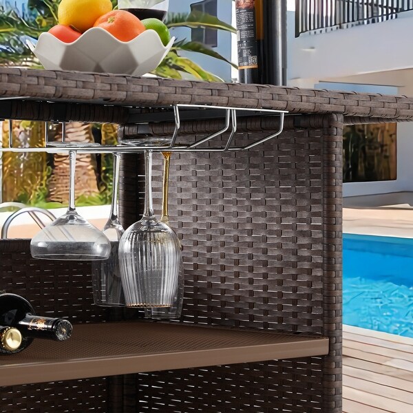 AVAWING Patio PE Wicker Bar Table Rattan Bar Counter Table