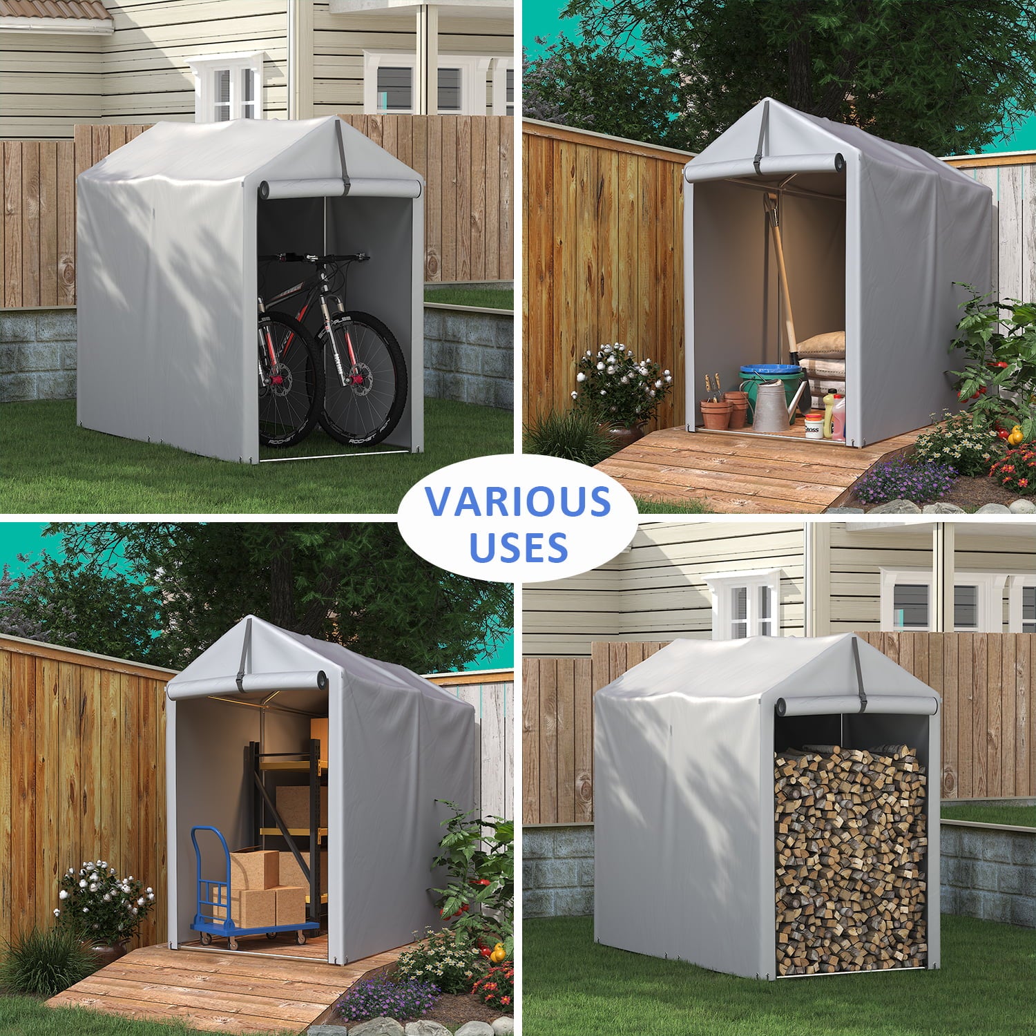 Homall Outdoor 3 x 6 x 5 ft Canopy Storage Shelter Portable Shed Outdoor Heavy Duty Carport with Roll-up Zipper Door, Waterproof and UV Resistant Outdoor Storage Shed for Bike, Garden Tools, Silver