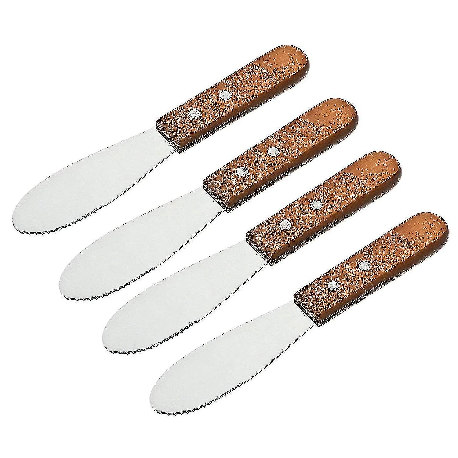 4pcs Butter Knife Stainless Steel Wooden Handle Cake Slicer