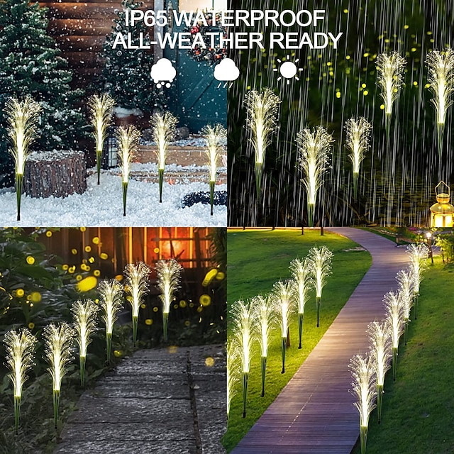 2pcs Solar Pathway Garden Light Outdoor Waterproof LED Bulrush Optical Fiber Light Garden Villa Pathway Decoration Courtyard Walkway Solar Landscape Lights