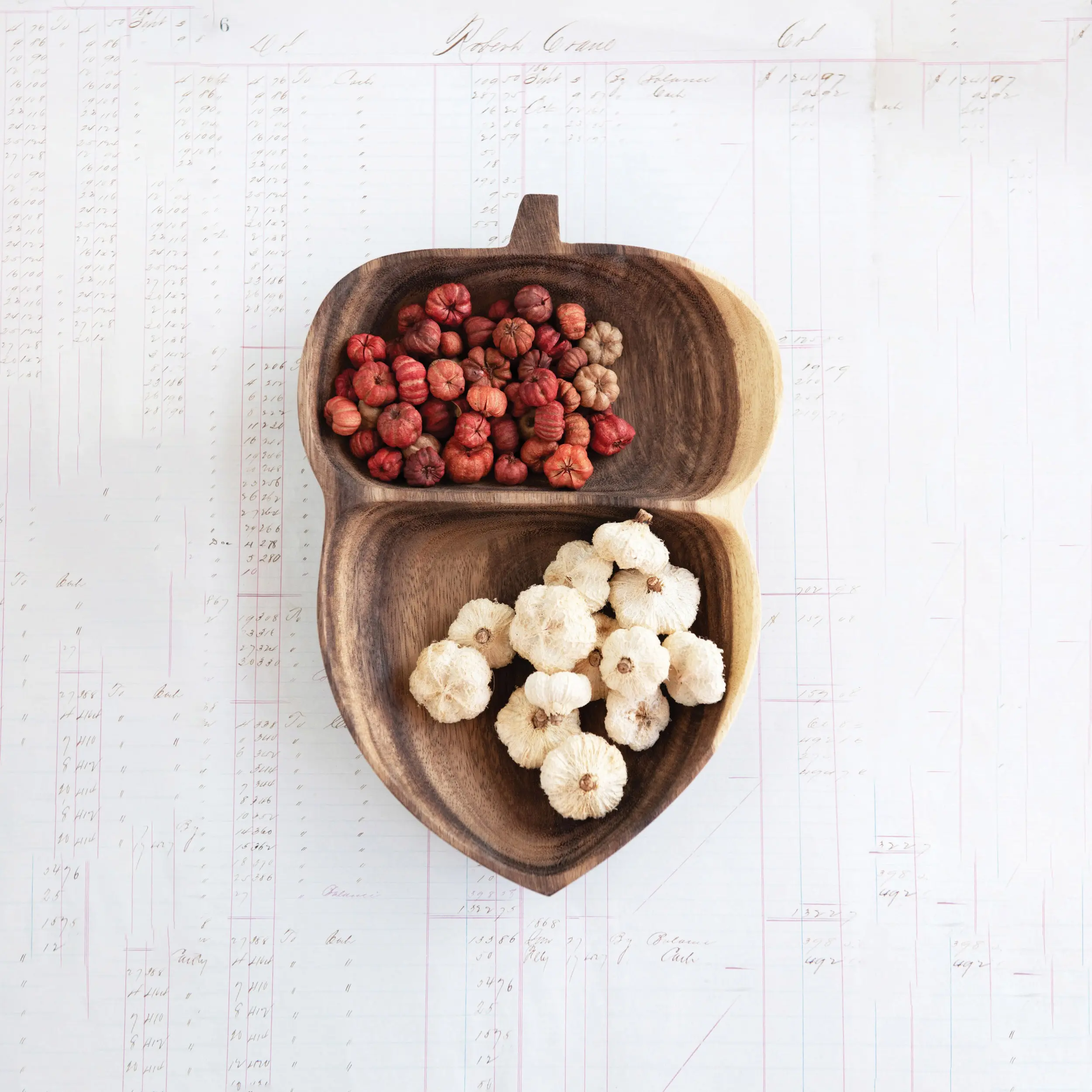 Acacia Wood Acorn Shaped Dish with 2 Sections