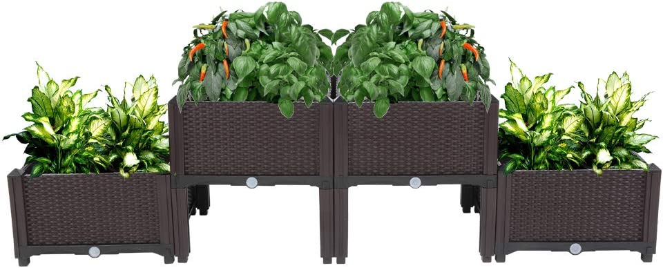 YELROL Raised Garden Beds Outdoor  4Pcs Elevated Planter Box for Outdoor Plants Growing  Planter Raised Beds for Vegetables Flowers Herbs Planting in Patio Balcony (Brown)