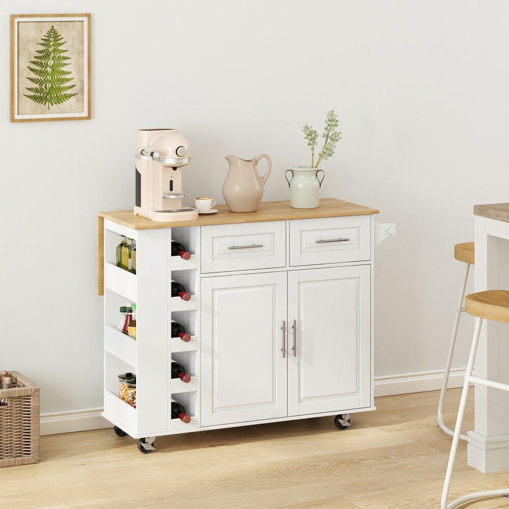 Kitchen Island Cart with 2 Door Cabinet and Two Drawers