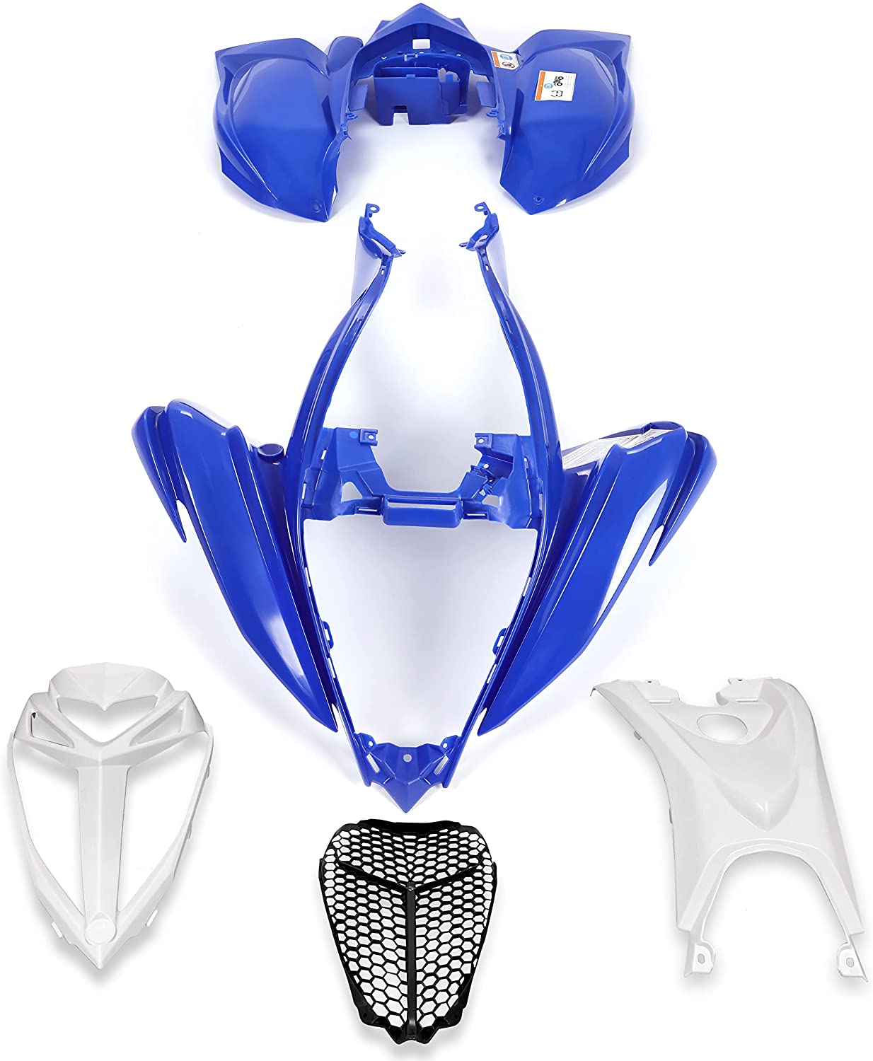 Kojem Plastic Bodywork Kit Compatible with 2006-2020 YAMAHA Raptor 700 Blue+White+Black Front and Rear Fender Flares + Tank Cover + Grille/ Fender + Gas Cap + Mesh