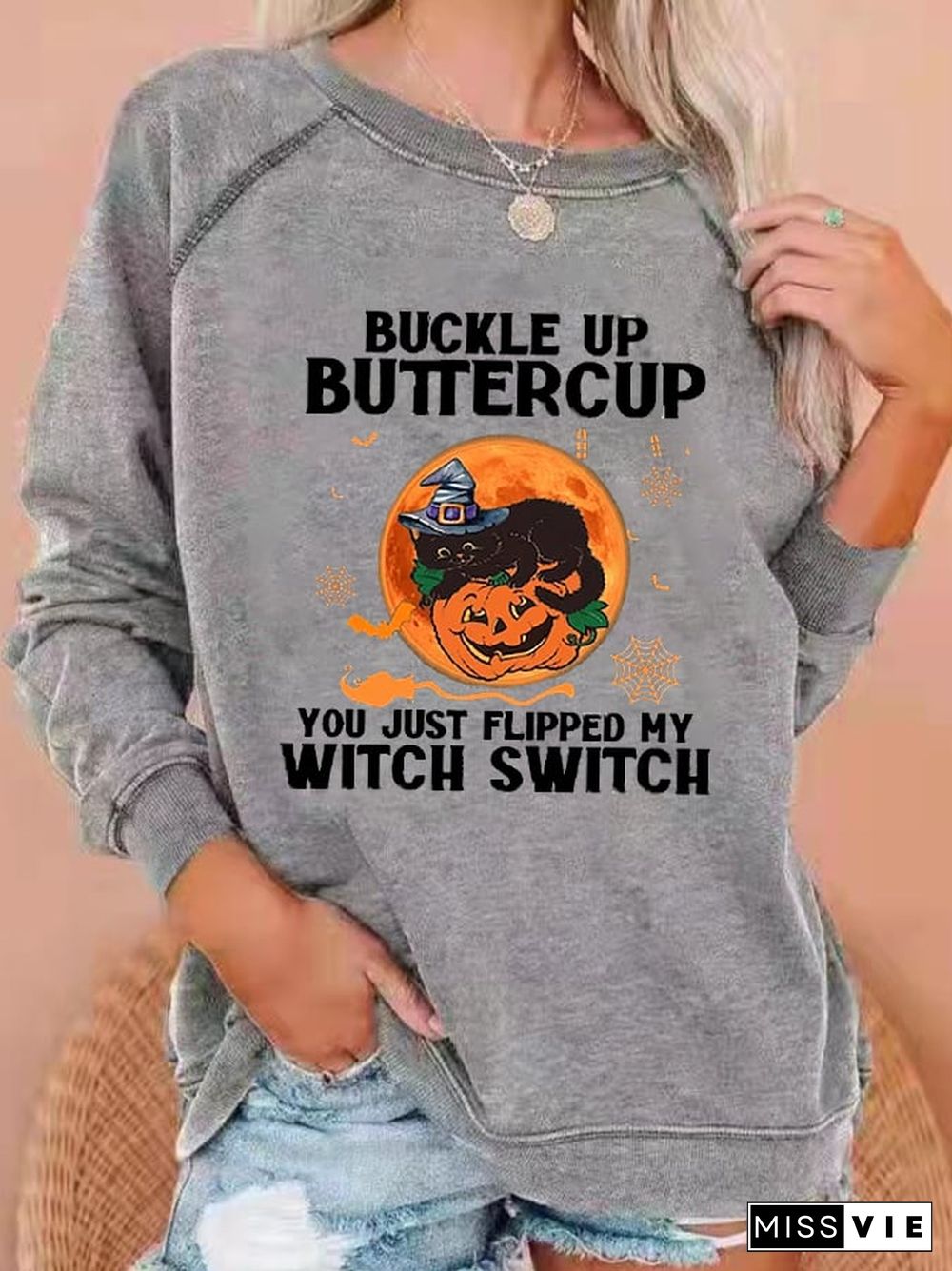 Women's Funny Halloween Buckle Up Buttercup You Just Flipped My Witch Sweatshirt