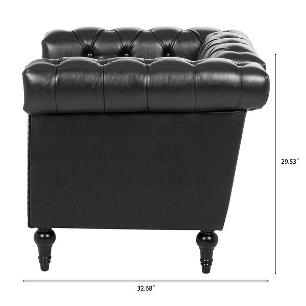 Livingroom Accent Chair， 1 Seater PU Cover Sofa Armchairs Rolled Arms Chairs Lounge Chairs with Nailheads， for Bedroom， Black