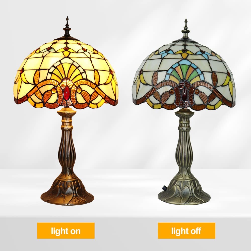 SHADY  Lamp Stained Glass Lamp 12x12x19 Inches Decorative Style Table Lamp for Living Room Bedroom with 2 LED Bulbs