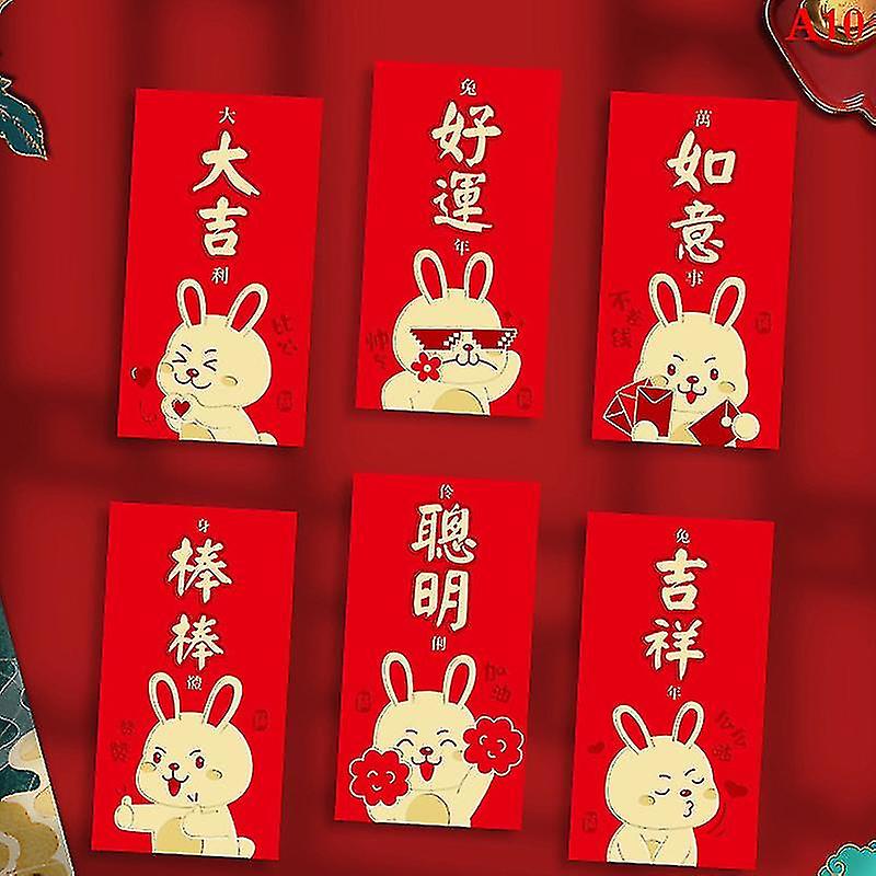 6pcs Chinese Red Envelopes Red Packet For New Year Blessing 2023 Year Of Rabbit