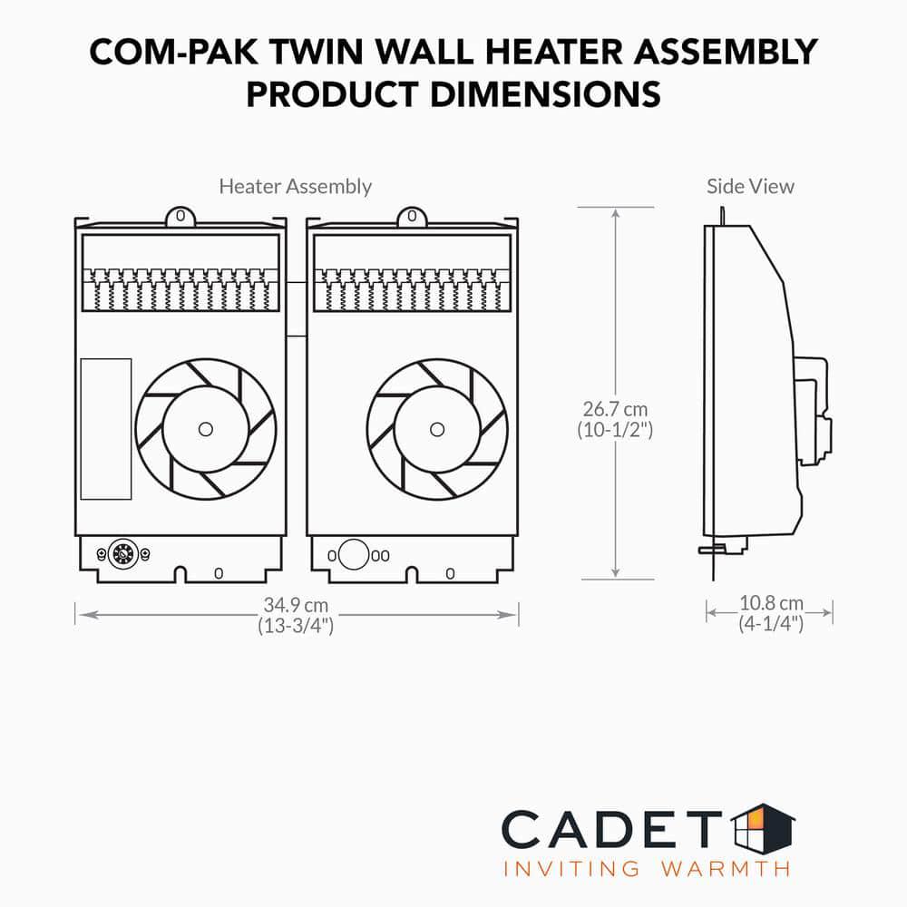 Cadet 208volt 3000watt ComPak Twin Inwall Fanforced Replacement Electric Heater Assembly with Thermostat