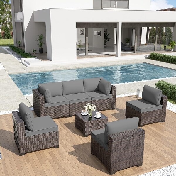 Kullavik 7Piece Rattan Patio Furniture Set Sofa