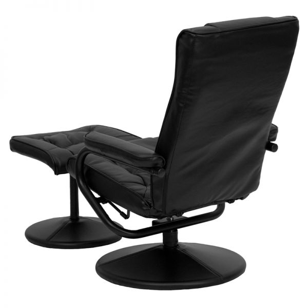 Rachel Contemporary Multi-Position Recliner and Ottoman with Wrapped Base in Black LeatherSoft