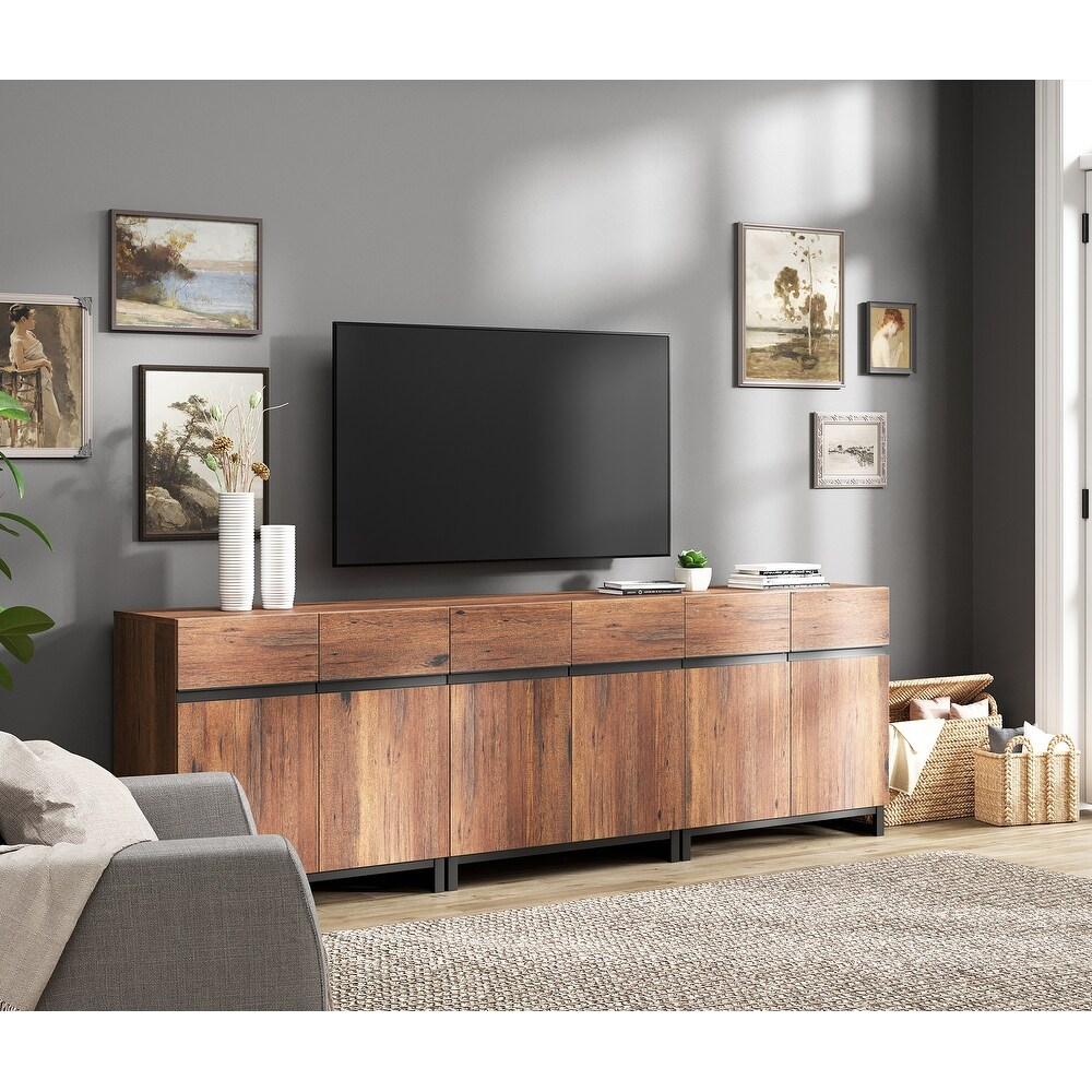 WAMPAT Modern TV Stand with Storage Cabinets for Living Room Bedroom Brown