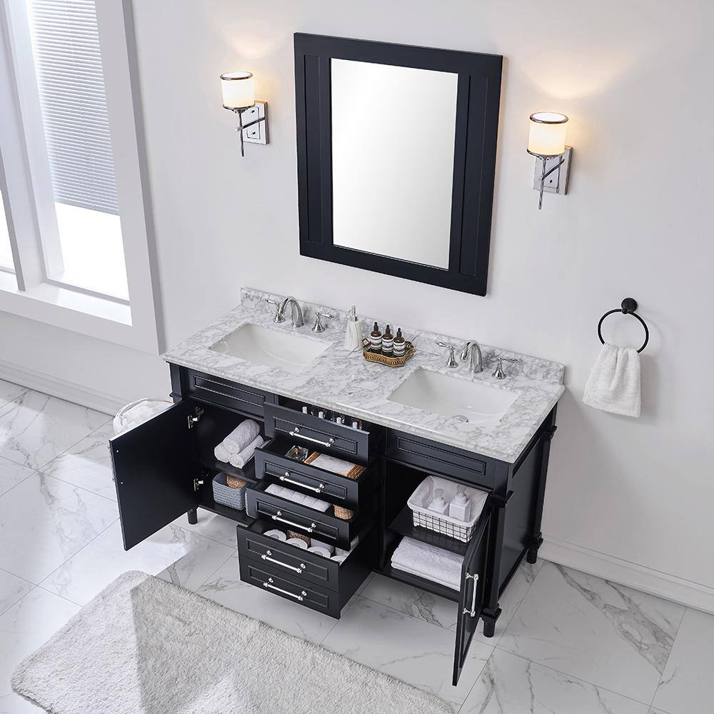 Home Decorators Collection Aberdeen 60 in. W x 22 in. D x 34.5 in. H Bath Vanity in Black with White Carrara Marble Top Aberdeen 60B