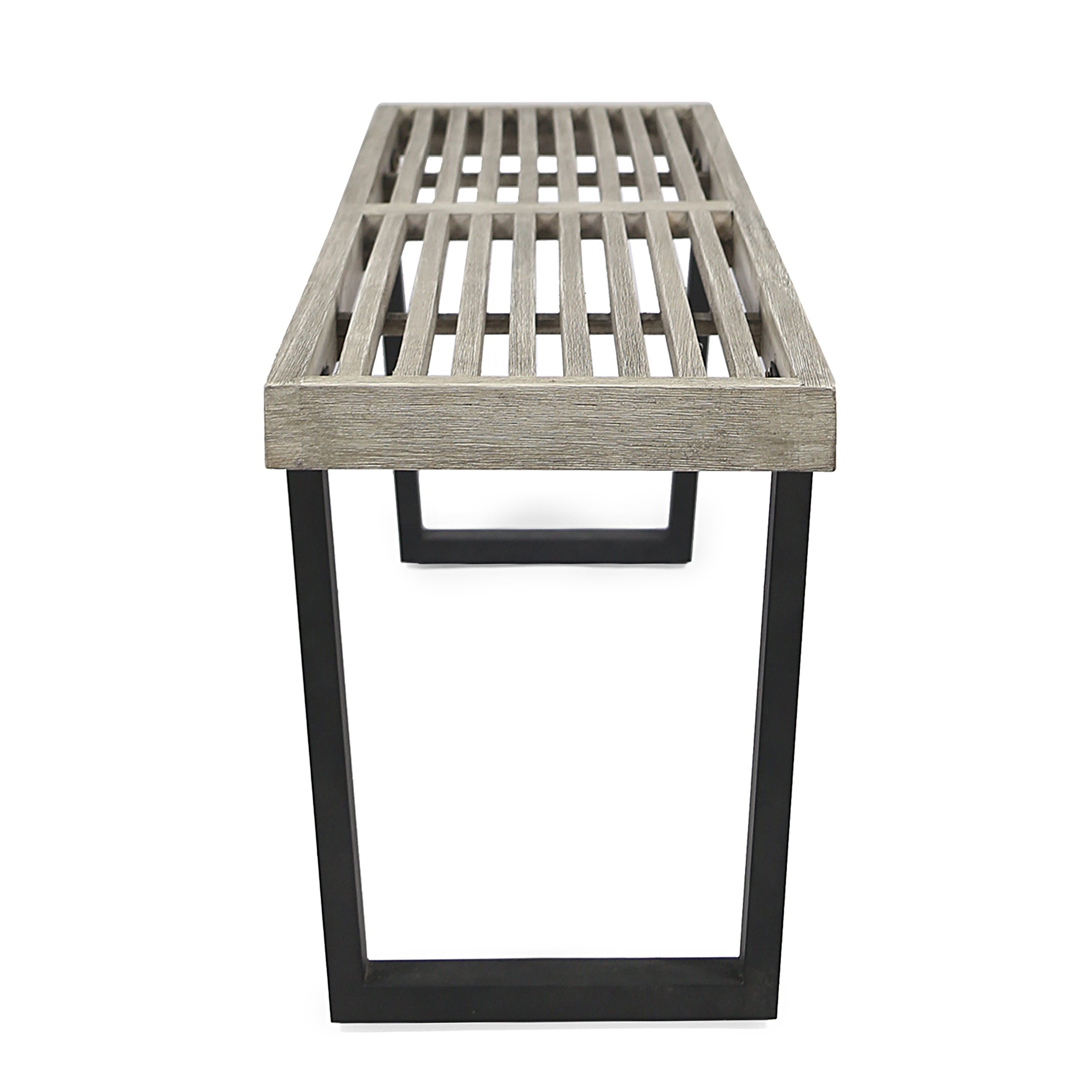 Joa Patio Dining Bench, Acacia Wood with Iron Legs, Modern, Contemporary