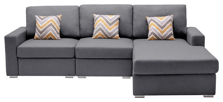 Nolan Linen Reversible Sectional Sofa Chaise With Pillows Interchangeable Legs   Contemporary   Sectional Sofas   by Lilola Home  Houzz