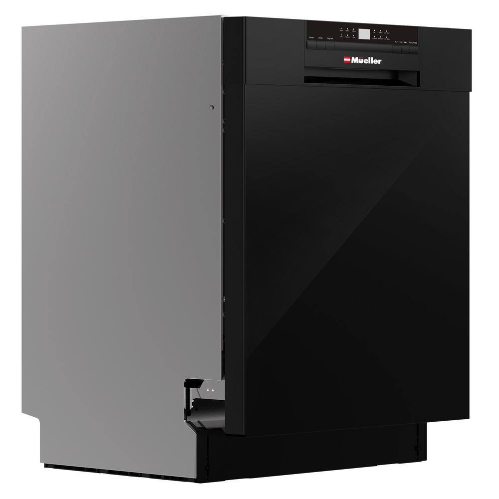 MUELLER 24 in. Black Stainless Steel Front Control Digital Built-In Dishwasher with 3-Stage Filtration 6 Smart Wash Programs DW-2400