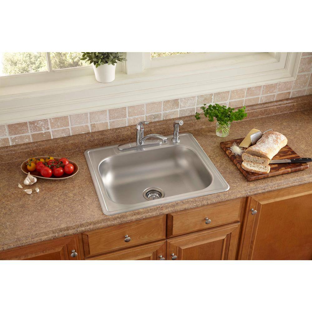 Glacier Bay All in-One 25 in. Drop-in Single Bowl 22 Gauge Stainless Steel Kitchen Sink with Faucet and Side Spray HDSB252274LFR