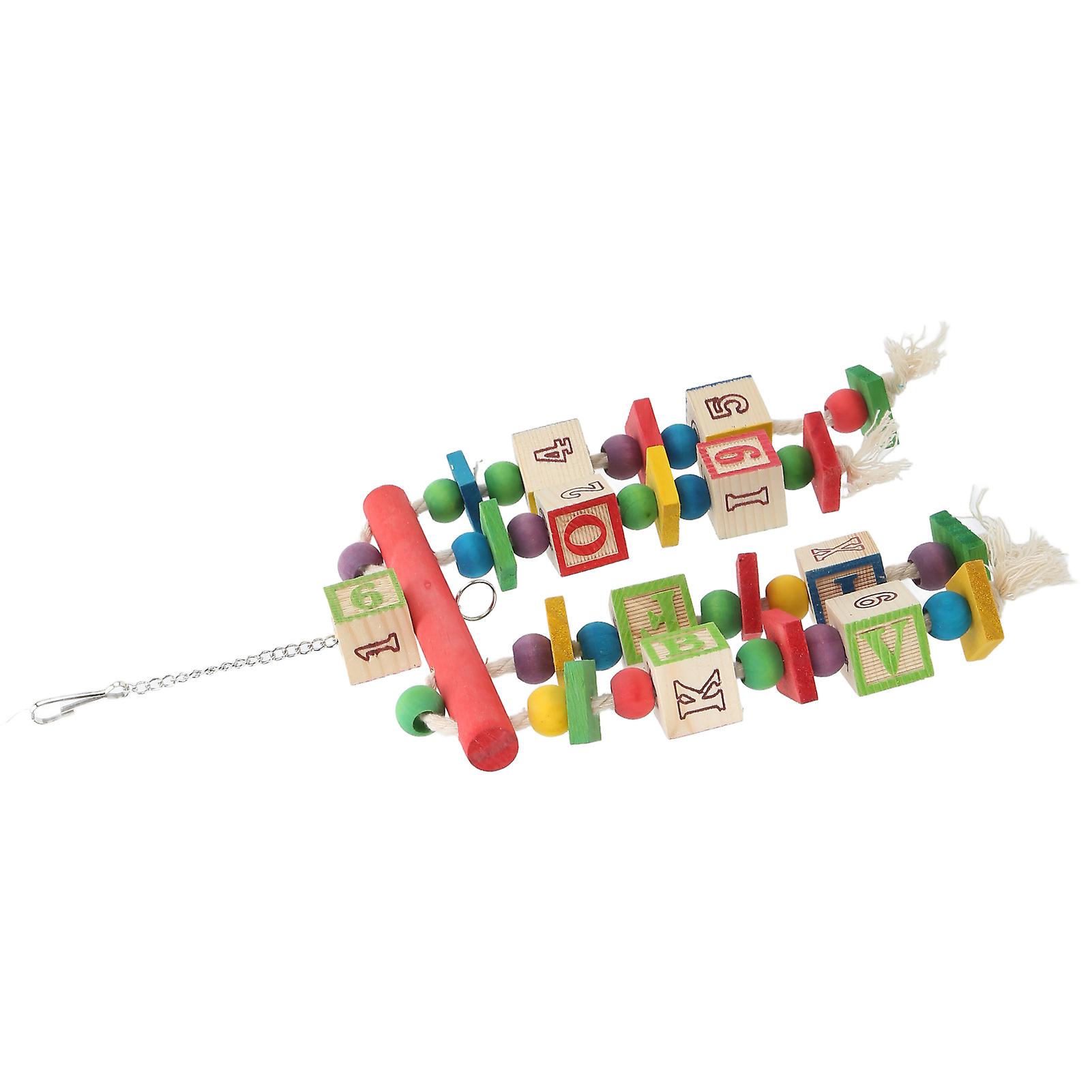 Bird Block Chewing Toy Colorful Food Grade Wooden Bird Cage Hanging Toy For Medium Large Parrots