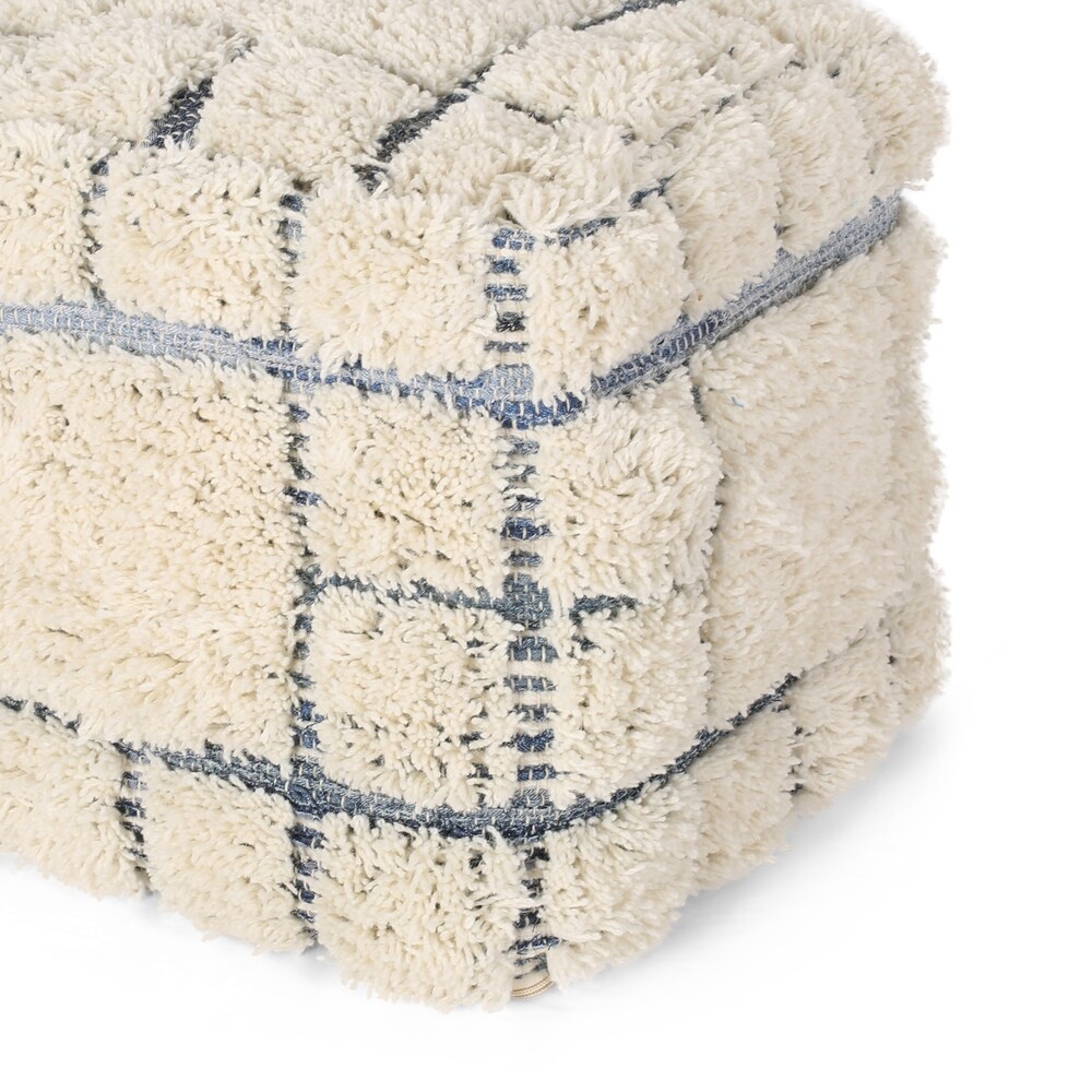 egra Boho Wool and Denim Pouf by Christopher Knight Home