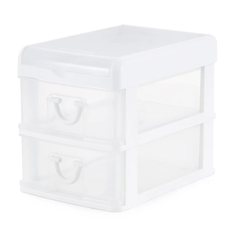 Gracious Living Mini 2 Drawer Desk Organizer with Organizational Flip Top， White