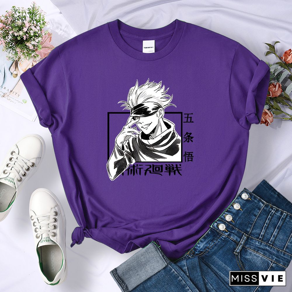 Gojo Satoru Anime Jujutsu Kaisen Womens Tshirts Street Breathable Short Sleeve Personality Cool Tee Shirt Casual Summer T-Shirt