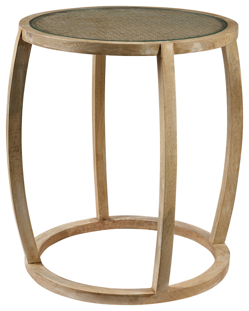 Hubbard I Light Brown Solid Wood w/Glass Top Round Accent Table   Tropical   Side Tables And End Tables   by HedgeApple  Houzz