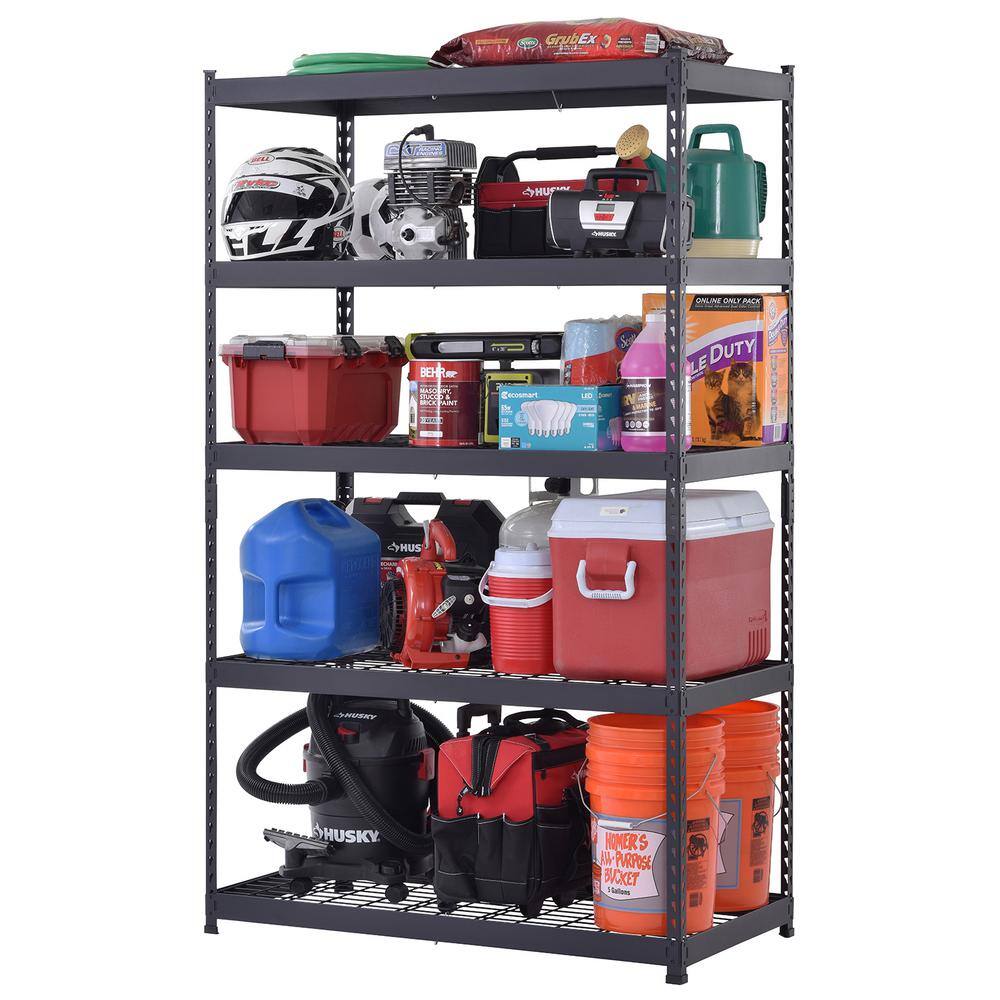 Husky 5-Tier Heavy Duty Boltless Steel Garage Storage Shelving Unit in Black (48 in. W x 78 in. H x 24 in. D) N2R482478W5B