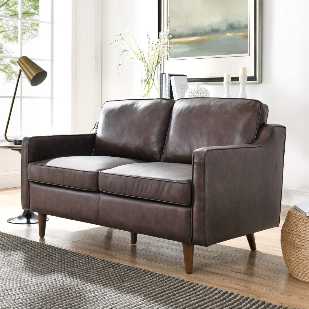 Loveseat Sofa  Brown  Leather  Modern  Mid Century Hotel Lounge Cafe Lobby   Midcentury   Loveseats   by House Bound  Houzz