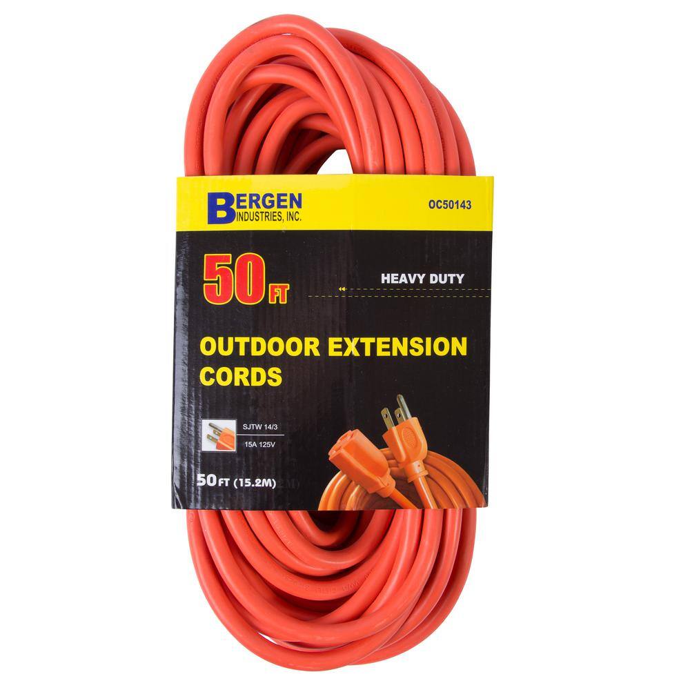 Bergen Industries 50 ft. 143 SJTW 15 Amp125-Volt Outdoor Single Receptacle Extension Cord Orange OC50143