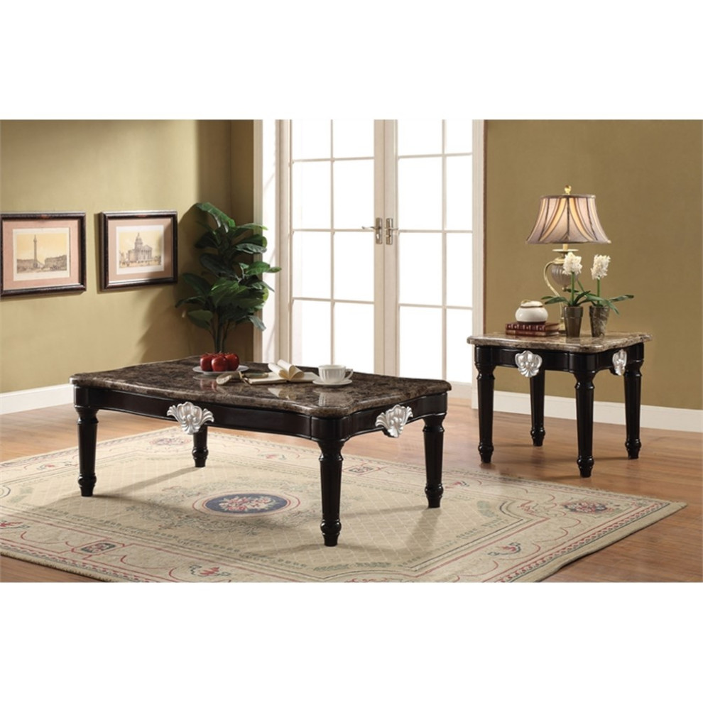 ACME Ernestine Marble Top Coffee Table with Carved in Black   Traditional   Coffee Tables   by Homesquare  Houzz