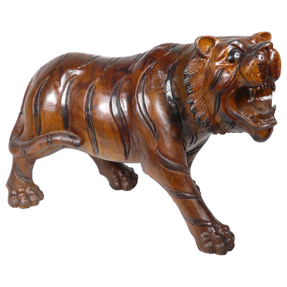 D Art Collection Teak and Mahogany Tiger Statue