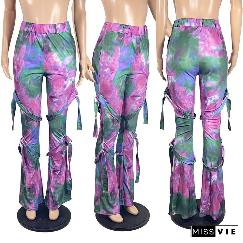 Tie Dye Print Joggers Outfits Gym Sporty Bandage Sweatpants