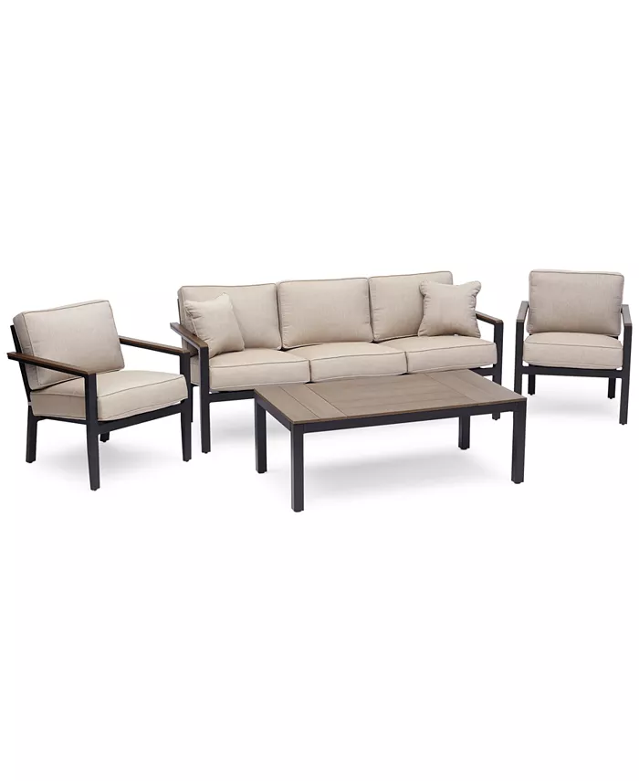 Agio CLOSEOUT! Stockholm Outdoor 4-Pc. Seating Set (Sofa 2 Club Chairs and Coffee Table) with Outdoor Cushions