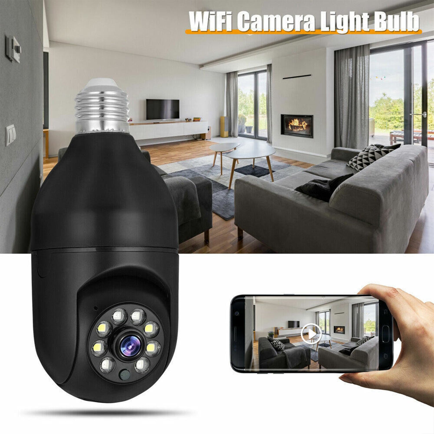 Xhy Light Bulb Security Camera Home Outdoor， 360° 1080P E27 Light Socket Camera for Home Security Wi-Fi IR Night Smart Home Wireless Camera