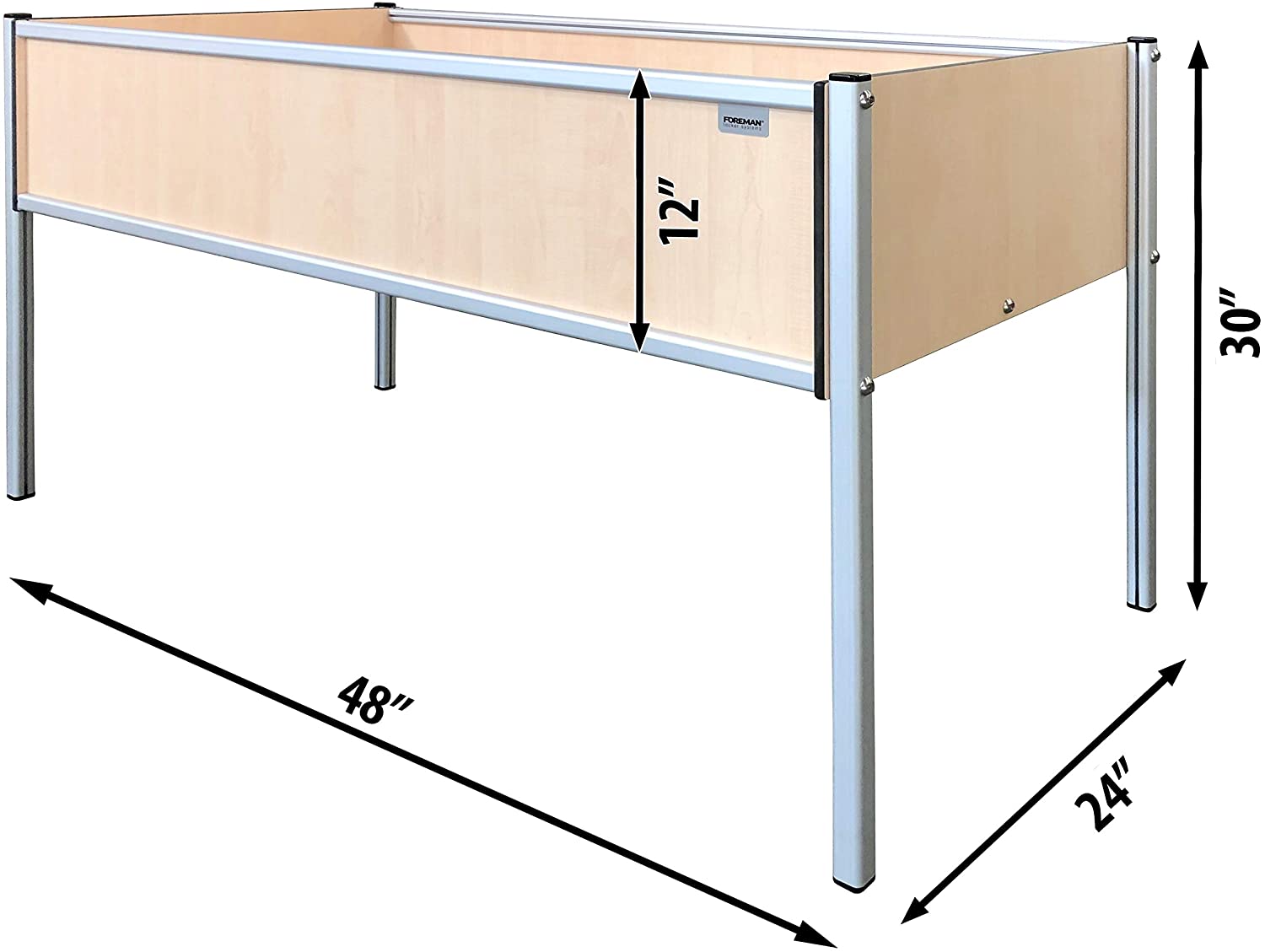Foreman Raised Garden Bed 48”Lx24”Wx30”H 10 Year Warranty Premium HPL Plastic Wood Grain Aluminum Legs Elevated Planter Box for Backyard Patio Balcony, Maple