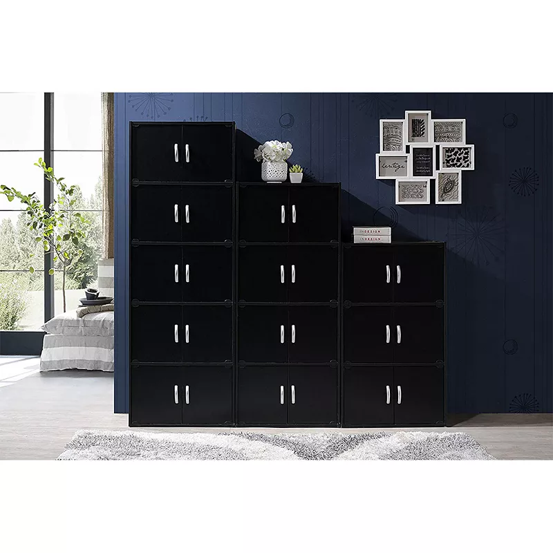 Hodedah HID33 Home 6-Door 3-Shelves Bookcase Enclosed Storage Cabinet， Black