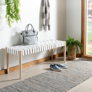 SAFAVIEH Amalia 47 in. Off-WhiteBrown Faux Leather Entryway Bench BCH1001B