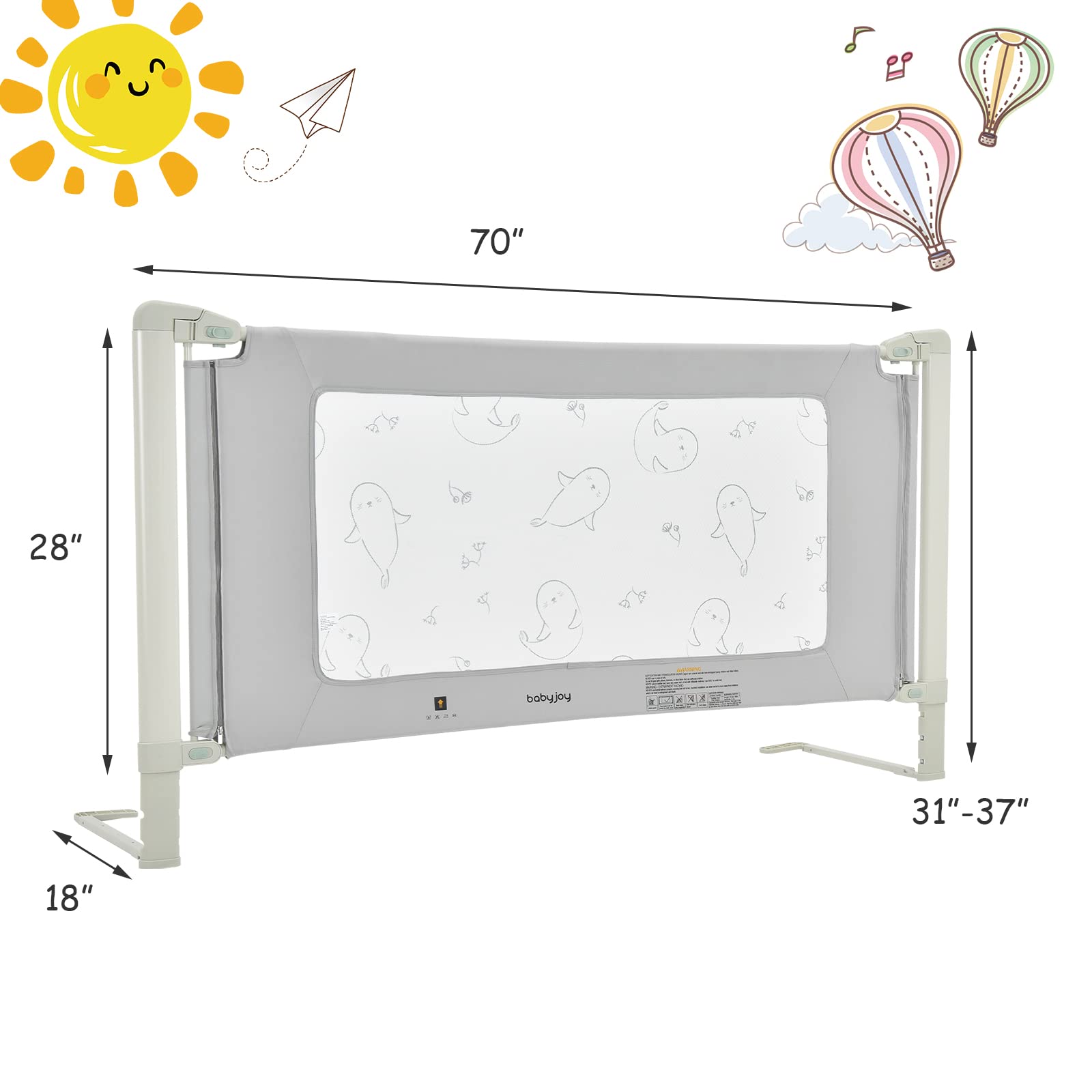 BABY JOY Bed Rails for Toddlers, 59'' Extra Long, Height Adjustable Kids Rail Guard w/ Double Safety Lock for Convertible Crib