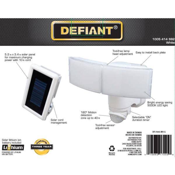 Defiant 180 Degree Integrated LED Solar Powered Two Head White Outdoor Flood Light DFI-7005-WH-G