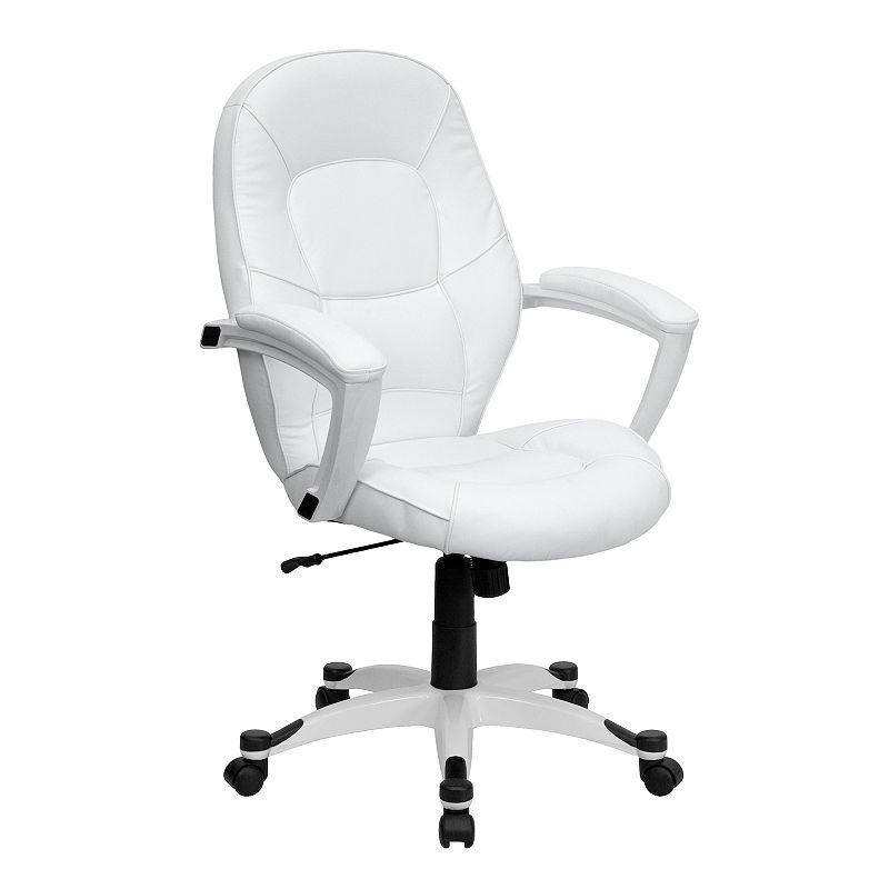 Emma and Oliver Mid-Back White LeatherSoft Tapered Back Executive Swivel Office Chair - Arms