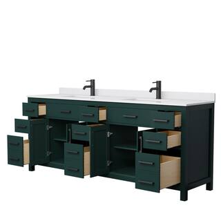 Wyndham Collection Beckett 84 in. W x 22 in. D x 35 in. H Double Sink Bathroom Vanity in Green with White Cultured Marble Top WCG242484DGKWCUNSMXX