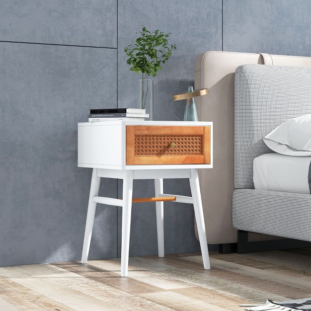 Costway Nightstand Modern Bedside End Table With Storage Drawer amp Solid Wood Legs