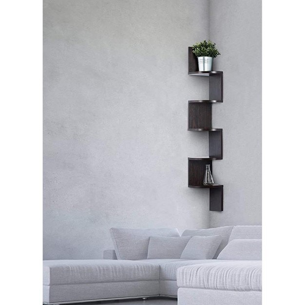 5 Tier Wood Corner Floating Shelf Wall Mount Unit In Color Espresso Homeitusa