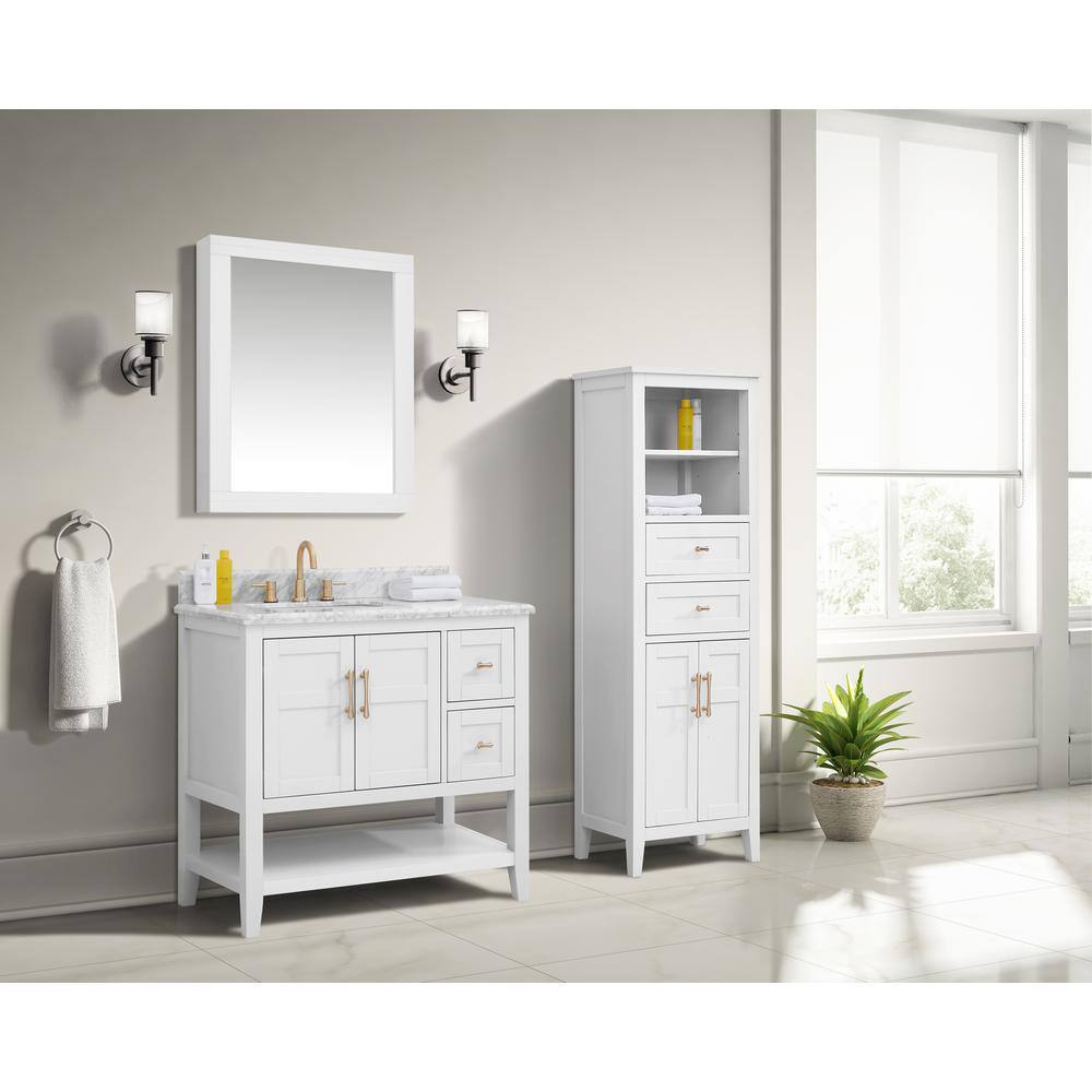 Home Decorators Collection Sturgess Open Shelf 37 in. W x 22. D x 35. H Vanity in White with White Marble Vanity Top 19111S-VS37C-WT