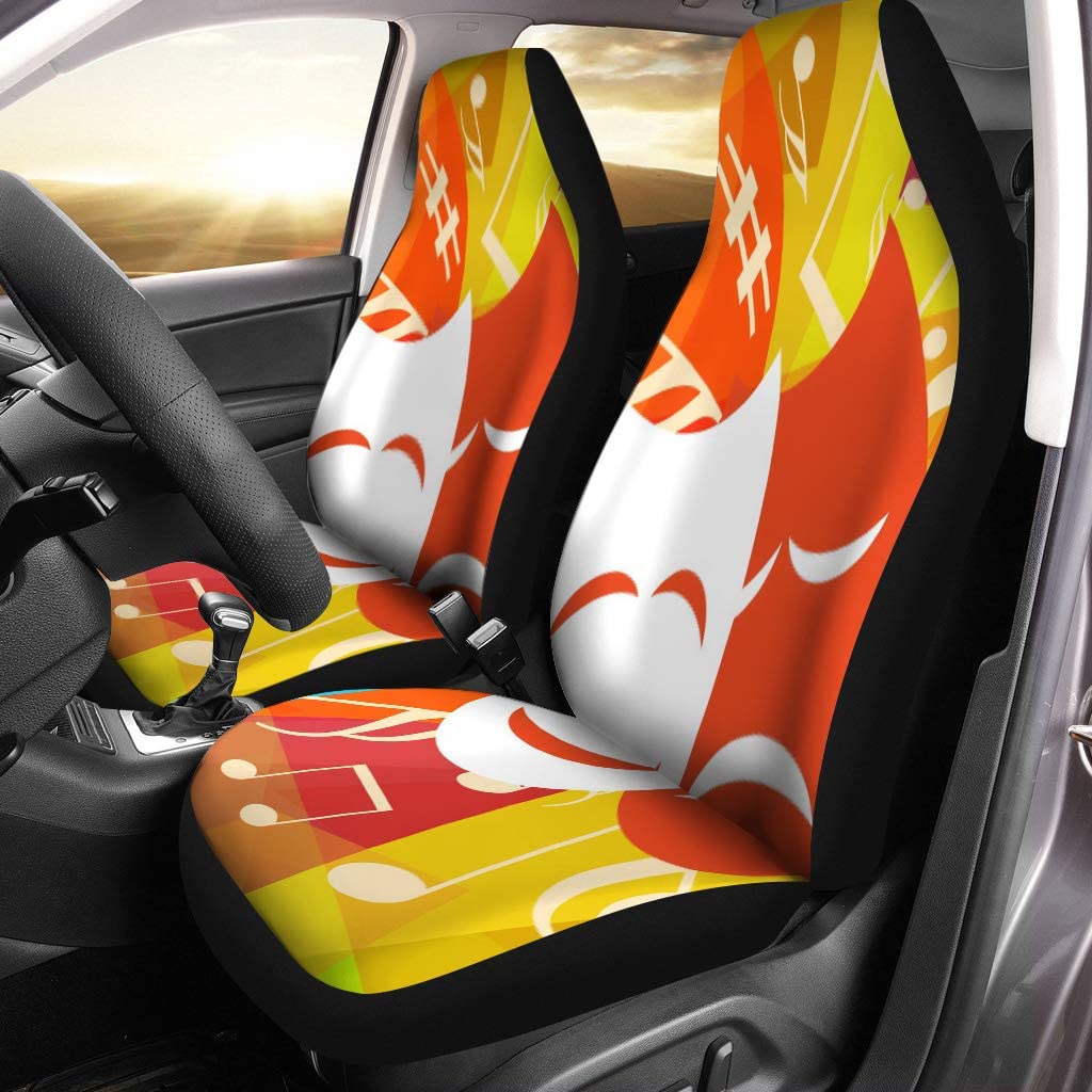 KXMDXA Set of 2 Car Seat Covers Colorful Music Theater and Musical Notes on Abstract Universal Auto Front Seats Protector Fits for Car，SUV Sedan，Truck