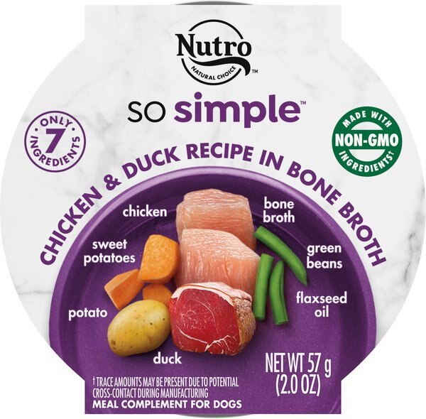 Nutro So Simple Meal Complement Chicken and Duck Recipe in Bone Broth Grain-Free Wet Dog Food Topper， 2-oz tray， case of 10