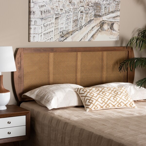 Harris Ash Walnut Wood and Synthetic Rattan Headboard - - 32969782