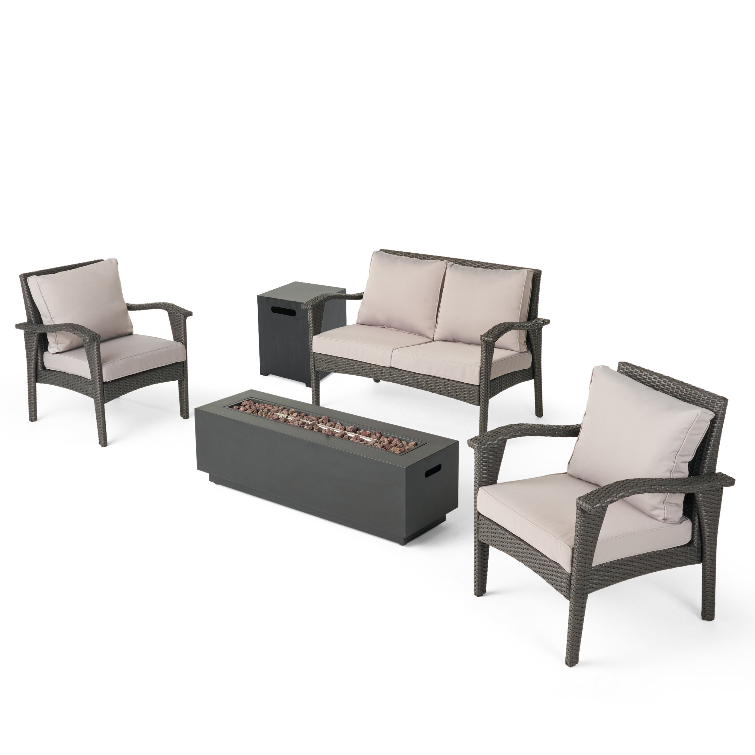 Kinnick Outdoor 4 Seater Wicker Chat Set with Fire Pit